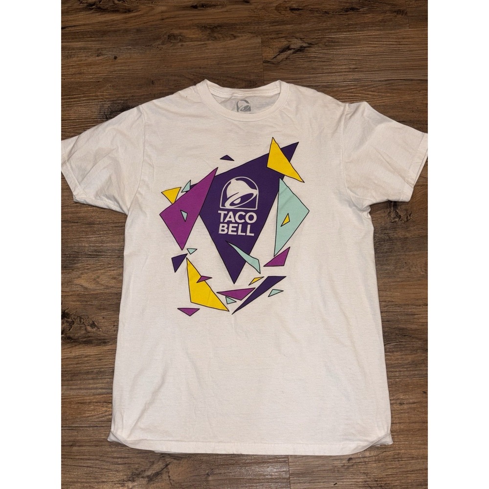 Taco Bell Graphic T Shirt Mens Medium White Colorful Logo Tee Retro 90s Style